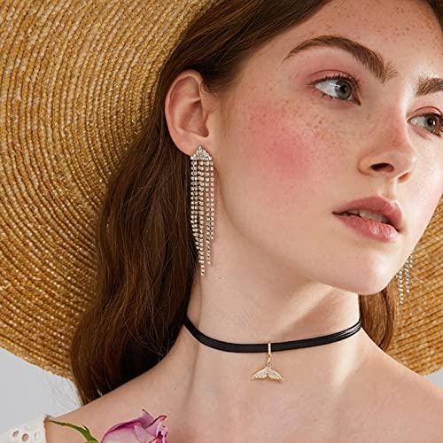 HERIER Rhinestone Earrings Dangling for Women Chandelier Statement Tassel Earrings Girls Silver Sparkly Drop Cubic Zirconia Crystal Earrings Long Dangle Costume Jewelry - color: Silver-Triangle Tassel