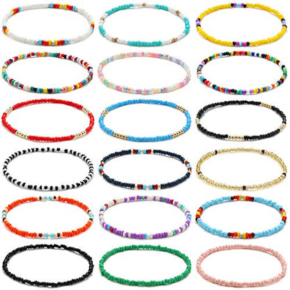 XIJIN 8Pcs Handmade Beaded Anklets for Women Boho Colorful Beads Ankle Bracelets Adjustable Foot Anklet Set - color: I