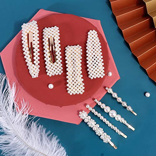 Magicsky 28 PCS Pearls and Macaron Acrylic Resin Hair Clips for Women Girls | Fashion Hair Barrette sets, Fancy Marble Alligator Bobby Pins, Elegant Crystal Geometric Hairpin, Decorative Hair Accessories
