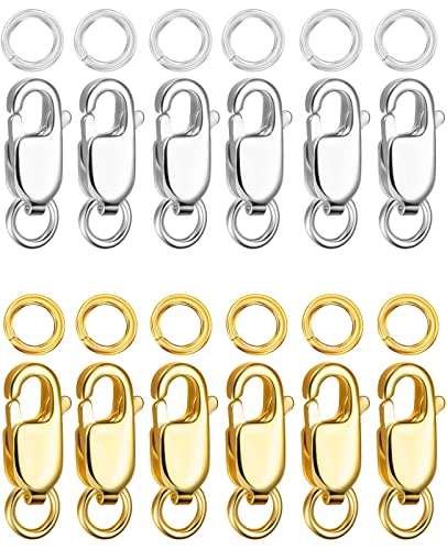 Kcctoo Silver Lobster Claw Clasp with Closed Jump Rings 14K Gold Necklace Clasps and Closures for Jewelry Making, Made in Italy 12mm(0.47inch) (Gold and Silver 12pcs) - color: Gold and Silver 12pcs