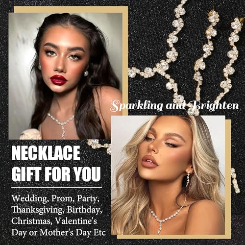 Rhinestone Jewelry Set Crystal Pearl Necklace Bracelet Earrings | Sparkly Necklace Dangle Earrings,Wedding Prom Formal Costume Jewelry Sets for Women - color: Gold3