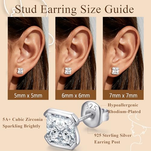 Brilliant Heart-cut/Oval-cut/Trillion-cut/Cushion-cut/Emerald-cut/Marquise-cut Stud, 925 Sterling Silver Cubic Zirconia Stud Earrings for Women Men - style: G-Square-cut-silver