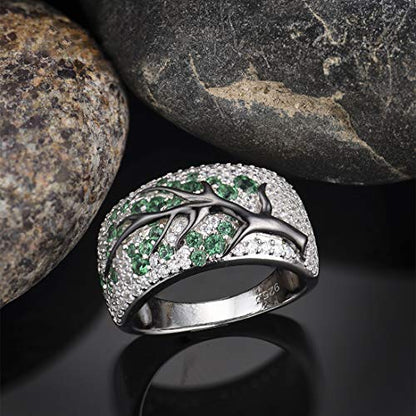 Santuzza 925 Sterling Silver Cherry Ring Cubic Zirconia Tree Branches Ring for Women - color: Green Spinel