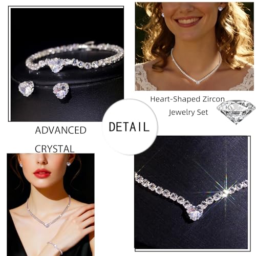 Women's Fashion Jewelry Rhinestone Zircon Necklace and Earring Set Formal Ball Gown Accessories Silver Floral Pendant Bridal Wedding Jewelry Suitable for Weddings, Balls, Banquets, and All Special Occasions - style: GST007