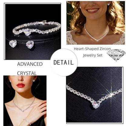 Women's Fashion Jewelry Rhinestone Zircon Necklace and Earring Set Formal Ball Gown Accessories Silver Floral Pendant Bridal Wedding Jewelry Suitable for Weddings, Balls, Banquets, and All Special Occasions - style: GST007