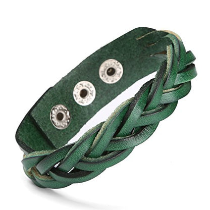 CCBFY Genuine Leather Bracelet Braided Sporty Wide Wristband Punk Jewelry for Men Women - color: 1 Piece - Green
