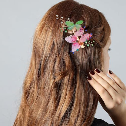 Wedding Hair Clips, Crystal Hair Pins Pearl Rhinestone Hair Barrettes, Bridal Flower Hair Pieces Pearl Headpieces Hair Accessories for Women Girls (Colourful) - color: Colourful