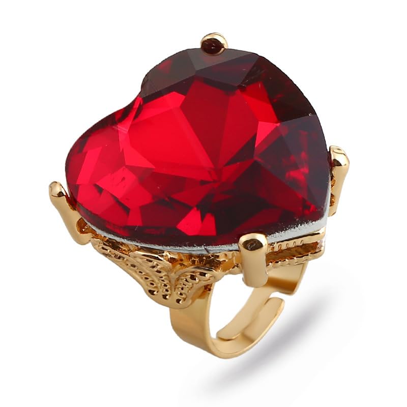 Mnyixsi Fashion Multi Color Big Crystal Heart Ring for Women, Open Adjustable Design Colorful Thick Heart Wedding Statement Ring, Shiny CZ Crystal Love Romantic Engagement Promise Ring Style 2 - color: Style 2
