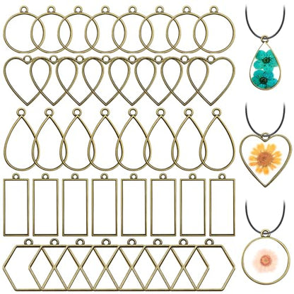 50pcs Open Bezels for Resin,5 Styles Hollow Frame Pendants Resin Casting Frame Pendant Resins Jewelry Making Supplies for Resins Casting,Necklace,Earrings,Pressed Flower,DIY Crafts(Ancient Cyan) - color: 50pcs;Ancient Cyan;5 Styles