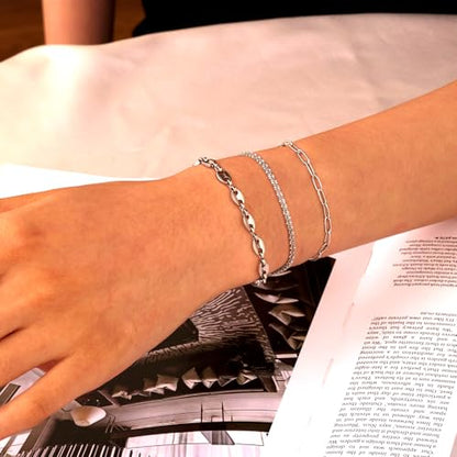 18K Gold Plated Necklace Bracelet Set Womens Stackable Adjustable Stainless Steel Minimalist Modern Everyday Jewelry Gift Gold and Silver - style: 6 Pcs Silver Bracelets