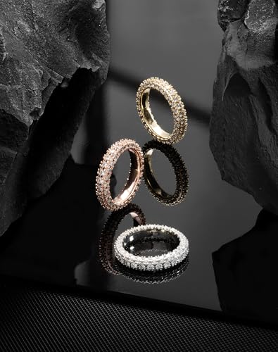 Bling Halo Stacking Ring for Men Women - 18k Gold Plated Stackable Cubic Zirconia Band - Created Diamond Iced Out Hip Hop Jewelry Gifts - color: Womens Style A-Rose Gold Plated, size: 6