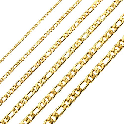 Monily 24K Gold Plated Figaro Chain Stainless Steel Necklace Men Women - color: 24K Gold Plated 2mm