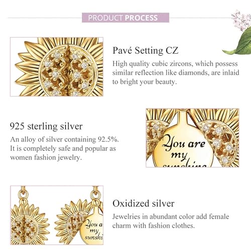 Sunflower Charm Fit for Pandora Charms Bracelet and Necklace You Are My Sunshine Charm Gifts for Women - style: You Are My Sunshine Sunflower
