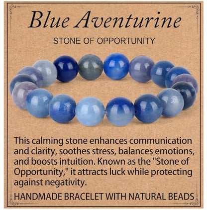LPBeads Handmade Natural Gemstone Stretch Elastic Bracelet Healing Crystal Round Stone Beads Jewelry Gifts for Women Men - color: Blue Aventurine, size: 10mm