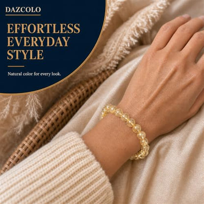 8mm Natural Crystal Stretch Bracelet | Handmade Round Stone Bead Bracelet, Runs Large, Meditation Yoga Gift for Women & Men - color: Citrine