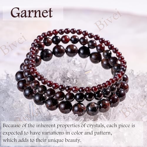 Bivei 6mm Beaded Bracelets for Women Handmade Semi Precious Natural Stone Stretch Elastic Jewelry Yoga Protection Gifts - color: Garnet - Passion & Energy, size: Medium 6.8-7.3 inch