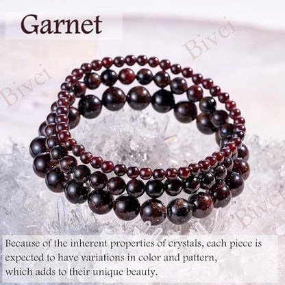 Bivei 6mm Beaded Bracelets for Women Handmade Semi Precious Natural Stone Stretch Elastic Jewelry Yoga Protection Gifts - color: Garnet - Passion & Energy, size: Medium 6.8-7.3 inch