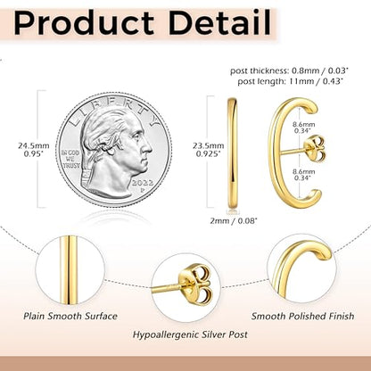 CZ Suspender Cuff Stud Earrings Wrap Earlobe Silver Post Cubic Zirconia Minimalist Jewelry for Women - color: Gold Smooth Polished