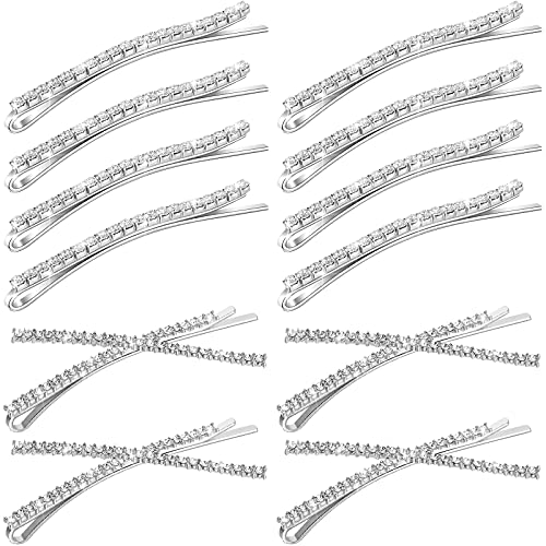 12 Pieces Rhinestone Bobby Pins Decorative Fancy Crystal Hair Clips Shiny Metal X Shaped Barrettes Bling Diamond Wedding Bridal Shower Hair Accessories for Women Ladies Girls (Silver) - color: Silver