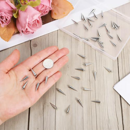 50 Pcs Stainless Steel Cone & Spike Charms Spike Beads Silver Cones Charm Cone Pendants Spikes Punk Style Dangle Earrings & Bracelet Charms for DIY Necklaces Bracelets Earring Making