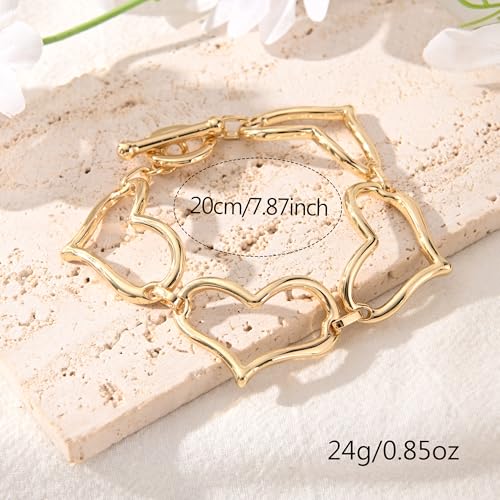 14K Gold & Silver Plated Lightweight Link Bracelet for Women | Stackable Bracelets ,14K Gold Plated Bracelets with CZ,Lightweight Trendy Chain Bracelet Jewelry Gift - style: gold heart