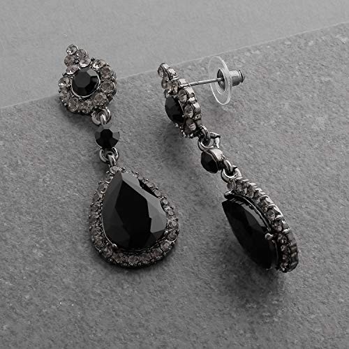 Mariell Black Crystal Teardrop Dangle Earrings, Jewlery for Brides, Bridesmaids, Prom and Wedding Parties - color: Black