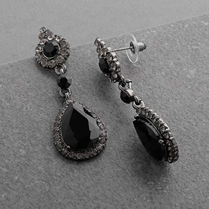 Mariell Black Crystal Teardrop Dangle Earrings, Jewlery for Brides, Bridesmaids, Prom and Wedding Parties - color: Black