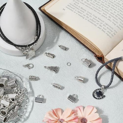 SUNNYCLUE 1 Box 230pcs Tassel End Caps Kumihimo Cord End Caps Alloy Metal Antique Silver Glue in Crimp String Leather Cords Tassel Ends Tips Supplies for Jewelry Making Kit Kumihimo Supplies Crafts - style: Style 1