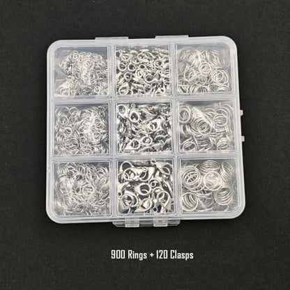 INSPIRELLE 900 Pieces Open Jump Rings and 120 Pieces Lobster Clasps Metal Split Rings Connector Rings for Jewelry Making Rhodium - color: Rhodium
