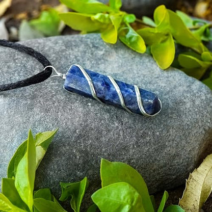 Natural Sodalite Crystal Healing Necklace - for Third Eye Chakra. Promotes Communication, Deepens Meditation, Instills Drive for Truth. Calms Anxiety, Enhances Self-Acceptance. with Stylish SS Chain