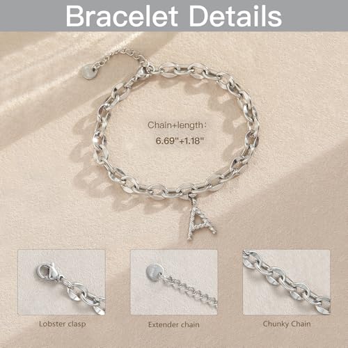 10 PCS Bracelets for Women Stainless Steel Chain Link Bracelet Set | 6.7 Inches with Extender, Jewelry Gifts for DIY, Chains Bulk, Oval, Curb, Figaro Chains, 18K Gold Plated, Silver, Chunky - color: Lip Silver
