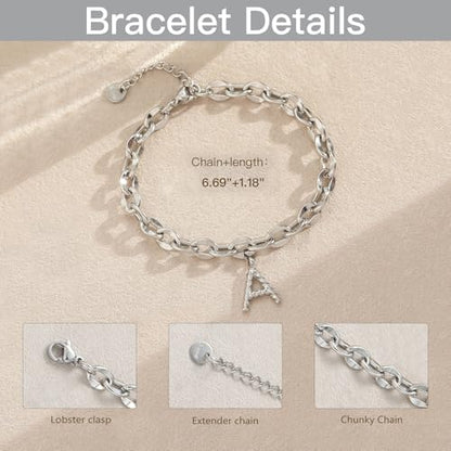 10 PCS Bracelets for Women Stainless Steel Chain Link Bracelet Set | 6.7 Inches with Extender, Jewelry Gifts for DIY, Chains Bulk, Oval, Curb, Figaro Chains, 18K Gold Plated, Silver, Chunky - color: Lip Silver