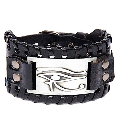 GelConnie Viking Bracelet Punk Leather Cuff Bracelet Gothic Leather Wristband Bracelet with Nordic Amulet Scandinavian Talisman Celtic Pagan Jewelry - color: Black Eye