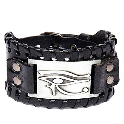 GelConnie Viking Bracelet Punk Leather Cuff Bracelet Gothic Leather Wristband Bracelet with Nordic Amulet Scandinavian Talisman Celtic Pagan Jewelry - color: Black Eye