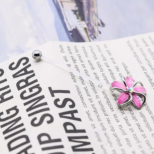 VERAMI 14G 38mm Pregnancy Belly Button Rings Flexible Bioplast Long Bar Flower Belly Rings for Maternity Clear Navel Piercing Retainer - color: Silver-pink flower