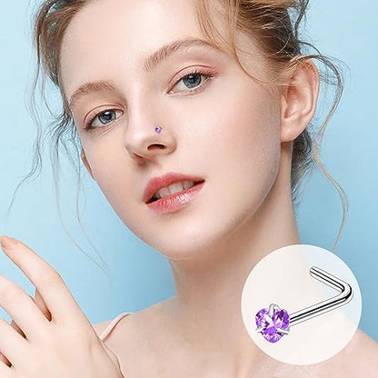 36-44 Pcs 18G 20G Nose Rings Studs Nose Rings for Women Nose Piercings Jewelry Surgical Stainless Steel Nose Studs Moon Star Heart Butterfly Hypoallergenic Body Piercing Jewelry for Women Men - color: 18G Colorful C-L Shape- 40 Pcs