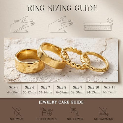 Chunky Gold Rings for Women Non Tarnish Dainty Stackable Silver Rings | 14K Gold Plated Stacking Thumb Rings Set,Trendy Statement Promise Wedding Band Ring,Size 5-11 - color: Gold