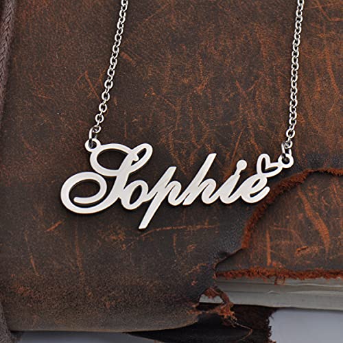 HUAN XUN Custom Name Necklace for Women Stainless Steel Customized Jewelry | 18k Gold Plated Nameplate Heart Pendant,Adjustable Delicate Chain,Personalized Gifts for Mother Day Christmas Birthday - color: Annabelle - Silver