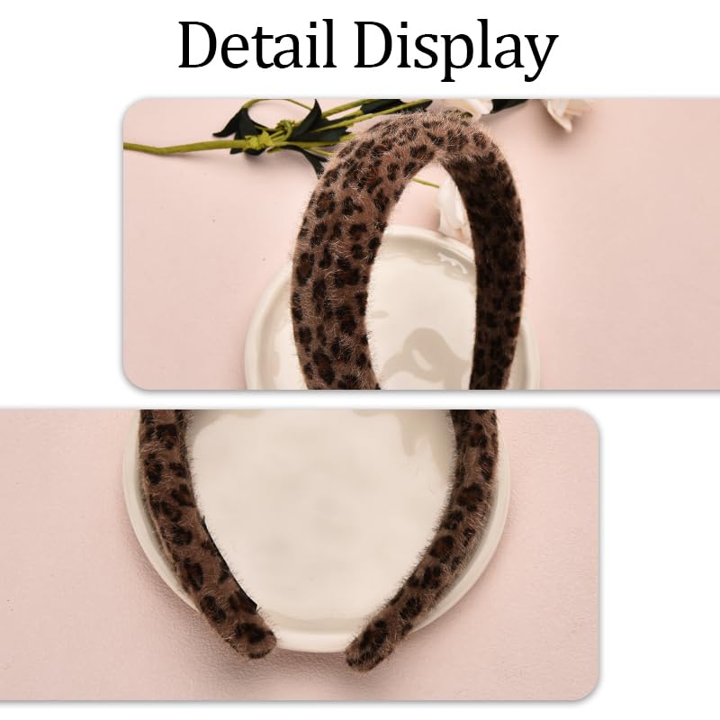 Guqqeuc Leopard Puffy Headband Wide Padded Headband for Women Girls Leopard Print Headbands for Women Cheetah Hairband Brown Sponge Headband for Long Short Hair Accessories
