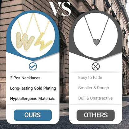 2 PCs Gold Plated Necklace Set for Women - Non Tarnish Jewelry Gift with Fashion Design - style: 2 PCs W Style