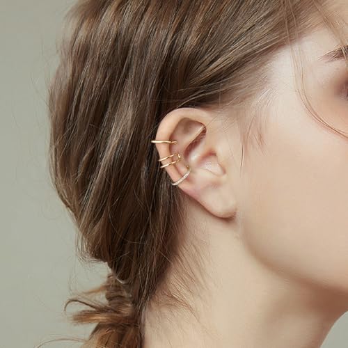 SEVENWELL Ear Cuffs for Women, Adjustable Non Piercing Cartilage Earrings | Adjustable Fit, Lightweight Comfort, Stackable Style, Sensitive-Ear Friendly, Daily & Party Wear - color: Style E-Gold-3 pcs