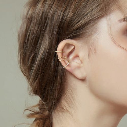 SEVENWELL Ear Cuffs for Women, Adjustable Non Piercing Cartilage Earrings | Adjustable Fit, Lightweight Comfort, Stackable Style, Sensitive-Ear Friendly, Daily & Party Wear - color: Style E-Gold-3 pcs
