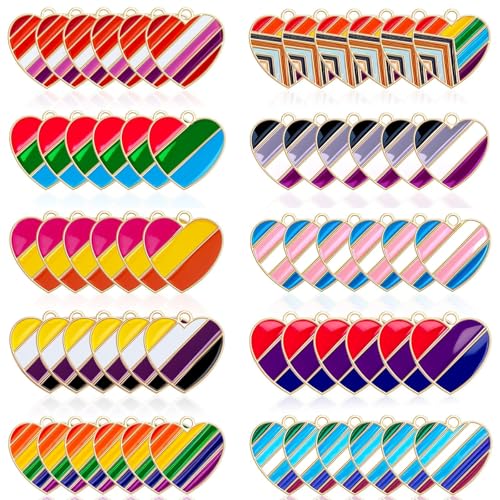 Rainbow Heart Charms, 60Pcs Gay Pride Charms for Jewelry Making | Enamel LGBT Pendants, Earring Necklace Bracelet Making, Lesbian Gay Bisexual Crafting, Pride Month Accessories and Gifts - style: Rainbow Heart Style