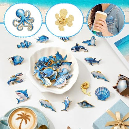 30/60 Pcs Cute Enamel Pins Bulk Plant Flower Animal Halloween Gothic Fall Pumpkin Cartoon Lapel Pin Brooches Jewelry Gift for Backpack Clothes Hats Accessories - style: Marine Animals