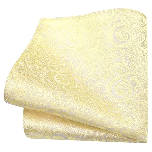 GUSLESON 3.15"（8cm） Mens Tie and Lapel Pin Paisley Necktie Hankerchief Cufflinks Set for Men - color: Light Yellow