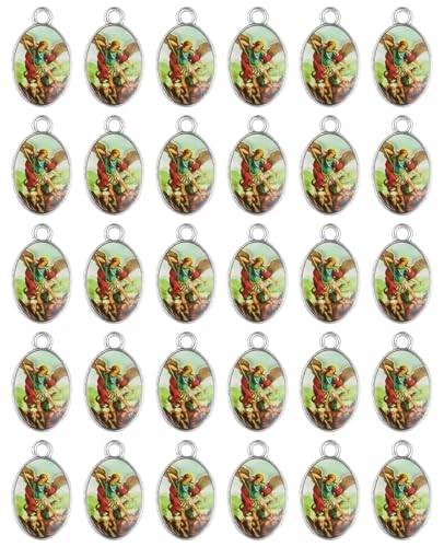 Saint Therese of Lisieux/Saint Mother Teresa of Calcutta/Divine Mercy Jesus/Mater Dolorosa Patron Saint Medal Charm Pendant for DIY Rosary Necklace Bracelet Jewelry Making Part - color: 30pcs-Enamel St.Michael&Divine Mercy