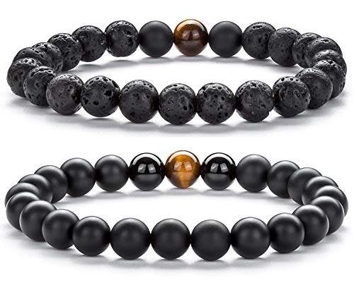 Men Women 8mm Tiger Eye Stone Beads Bracelet - color: set5