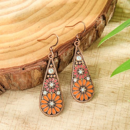 Bohemian Crystal Teardrop Dangle Earrings, Copper, Tribal Geometric Design, Handmade National Style for Women - color: Fugu-4PCScopperstyledrops