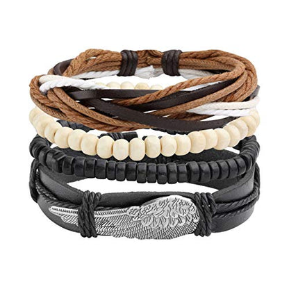 6-12PCS Braided Faux Leather Bracelet Punk Cuff Wrap Bracelets for Men Women Adjustable - color: H:18pcs