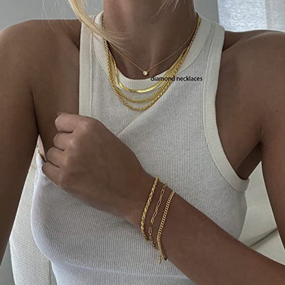Tewiky Dainty 14k Gold Plated/Silver Cubic Zirconia Necklaces for Women, Simple CZ Jewelry Necklaces Trendy Gifts - color: Gold Bezel CZ